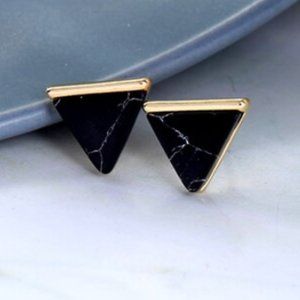 3x Boho Black Marble Triangle Stud Earrings